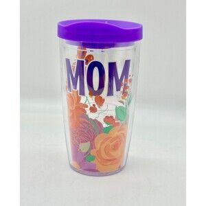 MOM Tervis Tumbler Watercolor Floral Tumbler with a Purple Lid.
